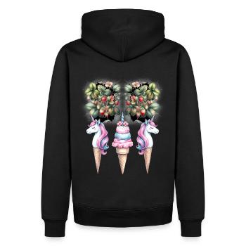 Erdbeeren Einhorn Eiscrem Eis Teenie Kinder Kind - Männer Premium Bio Hoodie - Schwarz - Hinten - Nico (187cm)