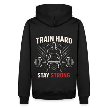 Entraînement dur Fitness Motivation Design - Sweat à capuche Premium bio Homme - noir - Dos - Nico (187cm)