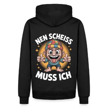 Freche Sprüche Shirt – Nen Scheiß Muss Ich Design - Männer Premium Bio Hoodie - Schwarz - Hinten - Nico (187cm)