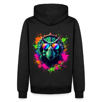 Triceratops DJ Dino Fans Neon Graffiti Style - Sweat à capuche Premium bio Homme - noir - Dos - Nico (187cm)