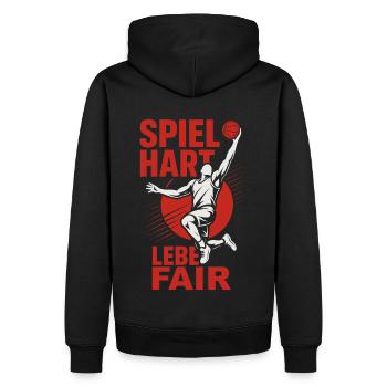 Basketball Spiel Hart Lebe Fair Motivation Sport - Männer Premium Bio Hoodie - Schwarz - Hinten - Nico (187cm)