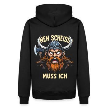Wikinger Spruch Shirt – Nen Scheiß Muss Ich Design - Männer Premium Bio Hoodie - Schwarz - Hinten - Nico (187cm)