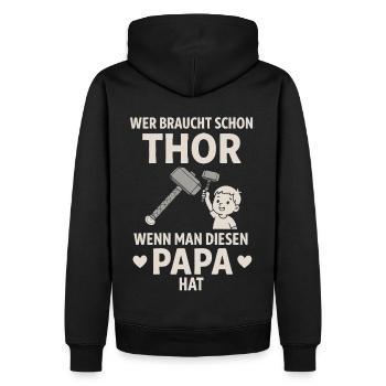 Thor Hammer Papa Vatertag Liebe Vater Sohn Tochter - Männer Premium Bio Hoodie - Schwarz - Hinten - Nico (187cm)
