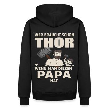 Thor Hammer Papa Vatertag Liebe Vater Sohn Tochter - Männer Premium Bio Hoodie - Schwarz - Hinten - Nico (187cm)