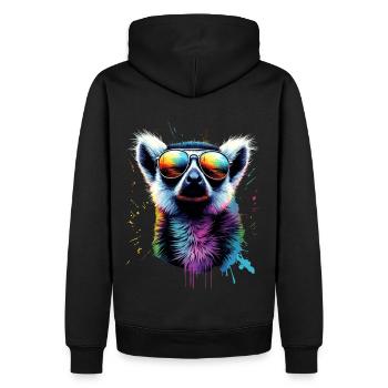 Lemur mit Sonnenbrille in Regenbogenfarben - Männer Premium Bio Hoodie - Schwarz - Hinten - Nico (187cm)