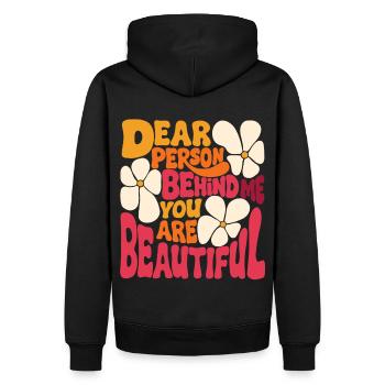 Chère personne derrière moi. Tu es belle (rose 1) - Sweat à capuche Premium bio Homme - noir - Dos - Nico (187cm)