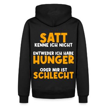 Niemals Satt. Hunger oder Schlecht. Spaß Essen - Männer Premium Bio Hoodie - Schwarz - Hinten - Nico (187cm)