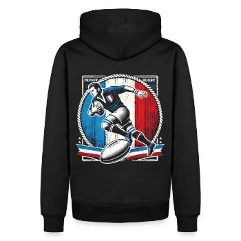 Maillot de la France Rugby - Sweat à capuche Premium bio Homme - noir - Dos - Nico (187cm)