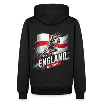 Pride of England Rugby - Men’s Premium Organic Hoodie - black - Back - Nico (187cm)