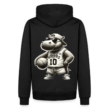 Hip-Hop Hippo Dunk Style - Männer Premium Bio Hoodie - Schwarz - Hinten - Nico (187cm)