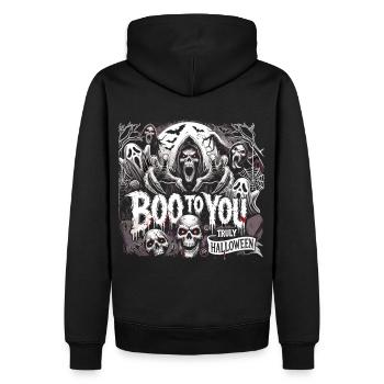 Spooky ghost with "Boo to You" for Halloween - Men’s Premium Organic Hoodie - black - Back - Nico (187cm)