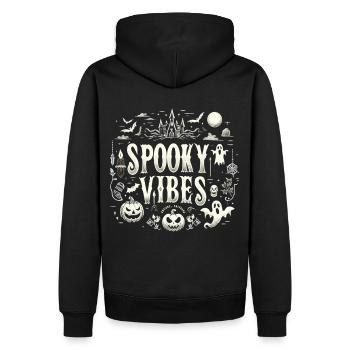 Halloween T-Shirt "Spooky Vibes" - Schwarz-Weiß - Männer Premium Bio Hoodie - Schwarz - Hinten - Nico (187cm)