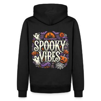 Halloween T-Shirt "Spooky Vibes" - Farbenfroh - Männer Premium Bio Hoodie - Schwarz - Hinten - Nico (187cm)