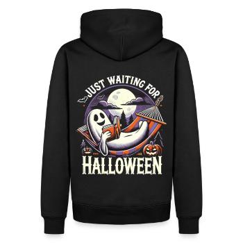 Waiting for Halloween with book and ghost - Men’s Premium Organic Hoodie - black - Back - Nico (187cm)