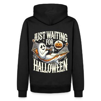 Lesender Geist in der Hängematte im Urlaub - Männer Premium Bio Hoodie - Schwarz - Hinten - Nico (187cm)