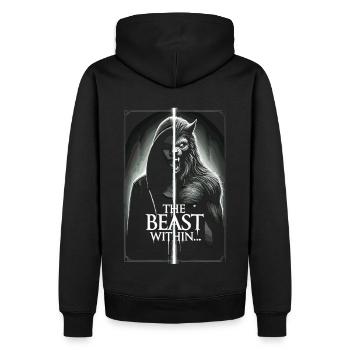 T-shirt Loup dans l’ombre - La bête intérieure - Sweat à capuche Premium bio Homme - noir - Dos - Nico (187cm)
