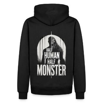 Demi-humain mi-monstre - T-shirt loup-garou monstre - Sweat à capuche Premium bio Homme - noir - Dos - Nico (187cm)