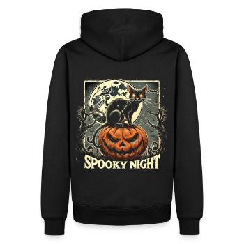 Halloween - „Gespenstische Kürbisnacht" - Männer Premium Bio Hoodie - Schwarz - Hinten - Nico (187cm)