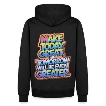 Motivations-Shirt: Heute gut, morgen besser! - Männer Premium Bio Hoodie - Schwarz - Hinten - Nico (187cm)