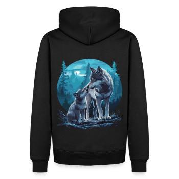 Mère louve et petit – Art mystique de la forêt - Sweat à capuche Premium bio Homme - noir - Dos - Nico (187cm)