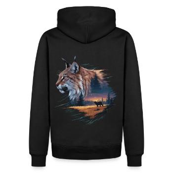 Luchs in der Wildnis – Mystische Naturkunst - Männer Premium Bio Hoodie - Schwarz - Hinten - Nico (187cm)