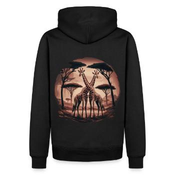 Deux girafes – Art safari surréaliste - Sweat à capuche Premium bio Homme - noir - Dos - Nico (187cm)