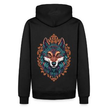 Mystischer Wolf – Boho & Mandala Kunst - Männer Premium Bio Hoodie - Schwarz - Hinten - Nico (187cm)