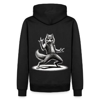 Rockiger Wolf – Cool & Wild - Männer Premium Bio Hoodie - Schwarz - Hinten - Nico (187cm)