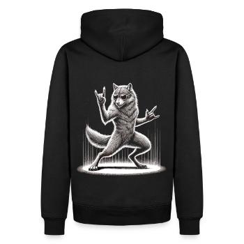 Rockender Wolf – Wild und Frei - Männer Premium Bio Hoodie - Schwarz - Hinten - Nico (187cm)