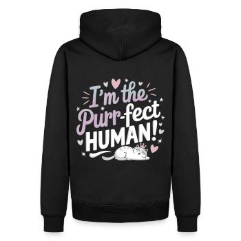 Je suis l’humain ronronnant - T-shirt chats - Sweat à capuche Premium bio Homme - noir - Dos - Nico (187cm)