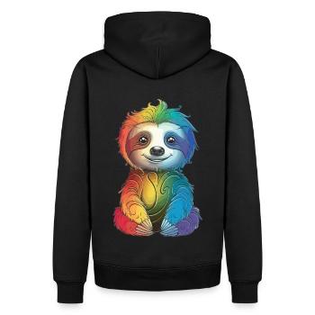 Buntes Regenbogen-Faultier - Geschenk Langschläfer - Männer Premium Bio Hoodie - Schwarz - Hinten - Nico (187cm)