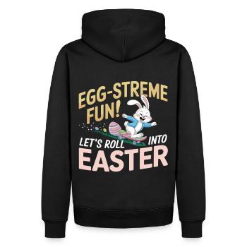 Skateboard-Hase – Cooles Osterdesign - Männer Premium Bio Hoodie - Schwarz - Hinten - Nico (187cm)