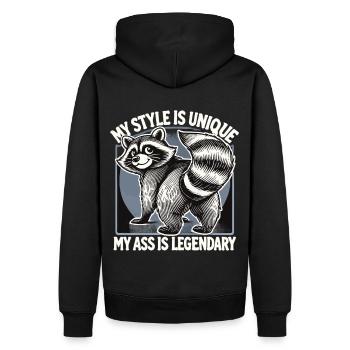 Waschbär Spruch - Mein Style ist einzigartig - Männer Premium Bio Hoodie - Schwarz - Hinten - Nico (187cm)