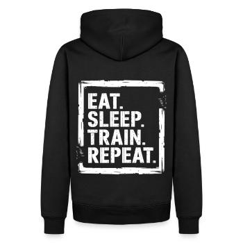 Eat Sleep Train Repeat – Motivations pour les athlètes - Sweat à capuche Premium bio Homme - noir - Dos - Nico (187cm)