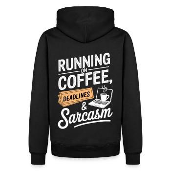 Running on Coffee, Deadlines & Sarcasm - Männer Premium Bio Hoodie - Schwarz - Hinten - Nico (187cm)