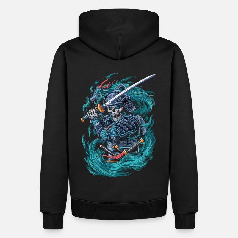 Samouraï squelette avec dragon - Sweat à capuche Premium bio Homme - noir