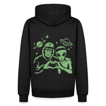 Bigfoot & Alien – Space Love - Männer Premium Bio Hoodie - Schwarz - Hinten - Nico (187cm)