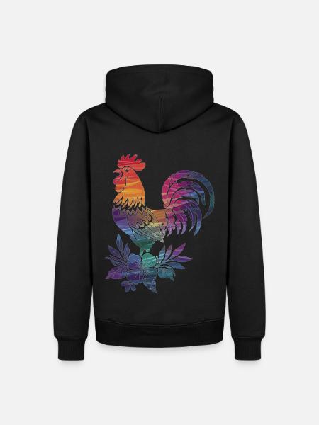 Bunter Hahn mit Blumen - Männer Premium Bio Hoodie - Schwarz