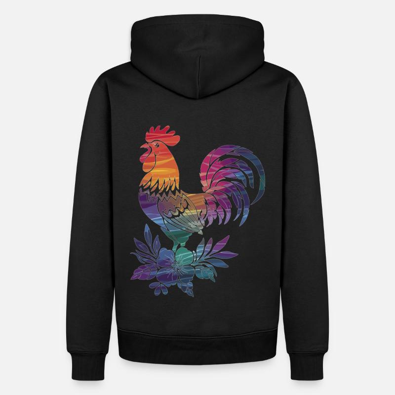 Bunter Hahn mit Blumen - Männer Premium Bio Hoodie - Schwarz