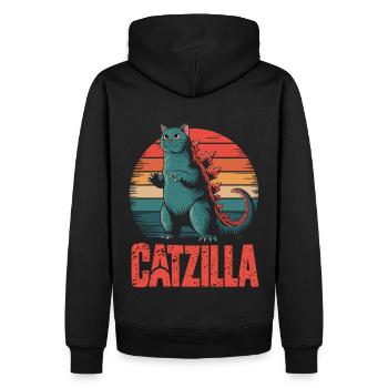 Chat monstre dans un style rétro - Catzilla - Sweat à capuche Premium bio Homme - noir - Dos - Nico (187cm)