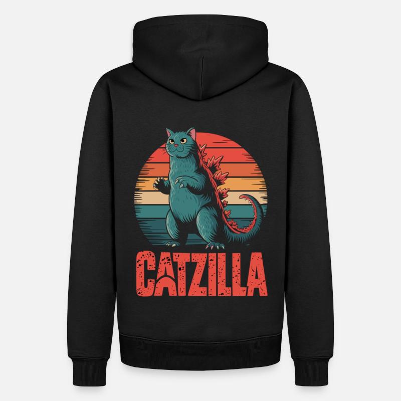 Monsterkatze im Retro-Stil - Catzilla - Männer Premium Bio Hoodie - Schwarz