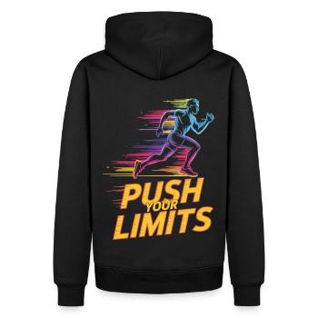 Motivation for runners and athletes - Men’s Premium Organic Hoodie - black - Back - Nico (187cm)