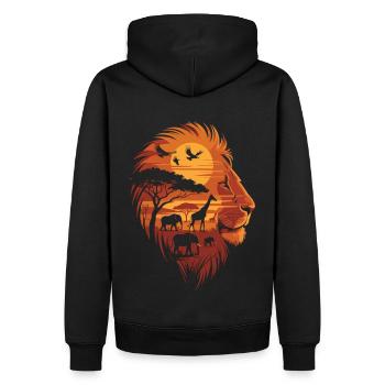 Savane à la Tête de Lion - Roi des Animaux - Sweat à capuche Premium bio Homme - noir - Dos - Nico (187cm)
