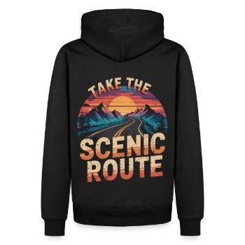 Roadtrip Design für Abenteurer - Männer Premium Bio Hoodie - Schwarz - Hinten - Nico (187cm)