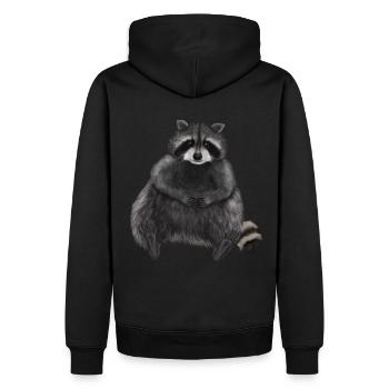 Sitzender entspannter Waschbär - Männer Premium Bio Hoodie - Schwarz - Hinten - Nico (187cm)