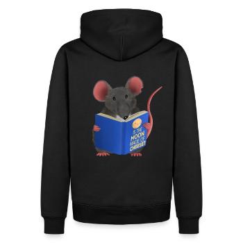 Leseratte / Maus - Ist der Mond aus Käse - Männer Premium Bio Hoodie - Schwarz - Hinten - Nico (187cm)
