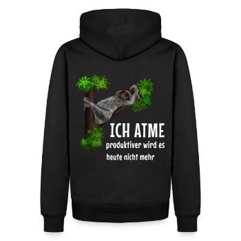 Faultier - Ich atme - produktiver wird es nicht - Männer Premium Bio Hoodie - Schwarz - Hinten - Nico (187cm)