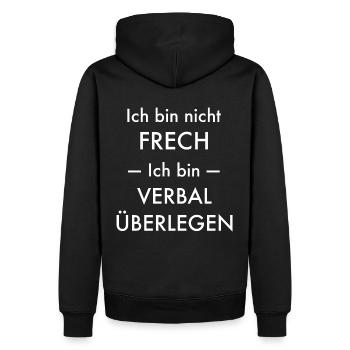 Ich bin nicht frech - ich bin verbal überlegen - Männer Premium Bio Hoodie - Schwarz - Hinten - Nico (187cm)