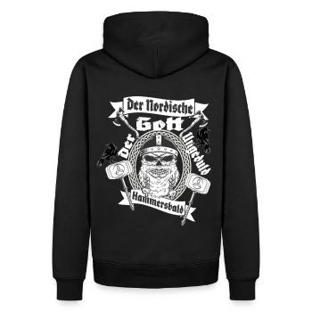 Nordischer Gott der Ungeduld Hammersbald - Männer Premium Bio Hoodie - Schwarz - Hinten - Nico (187cm)