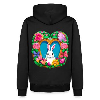 Osterhase Herz weiss bunte Blumen - Männer Premium Bio Hoodie - Schwarz - Hinten - Nico (187cm)